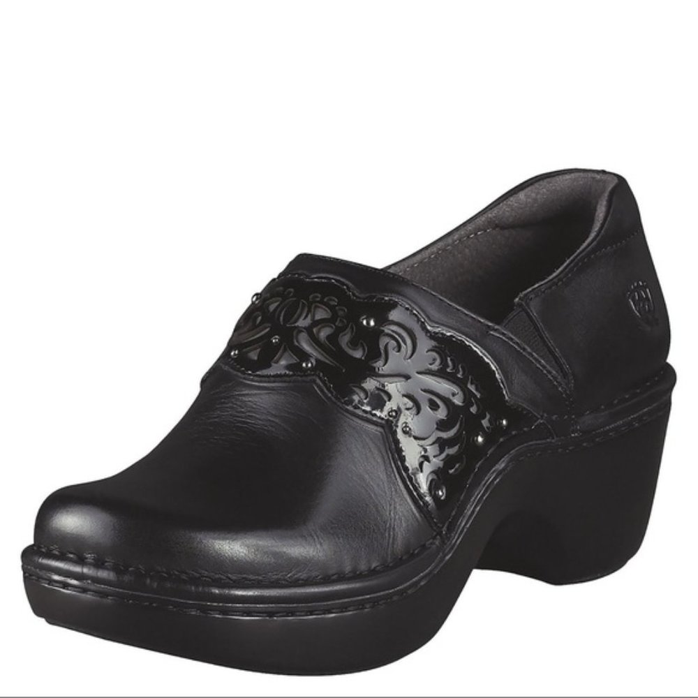 Ariat Tambour Black Leather Clogs Studded Strap